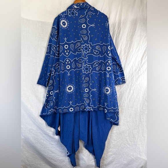 Panhandle Womens L XL Blue Bandana Open Front Waterfall Cardigan Cotton Stretch - Picture 10 of 16